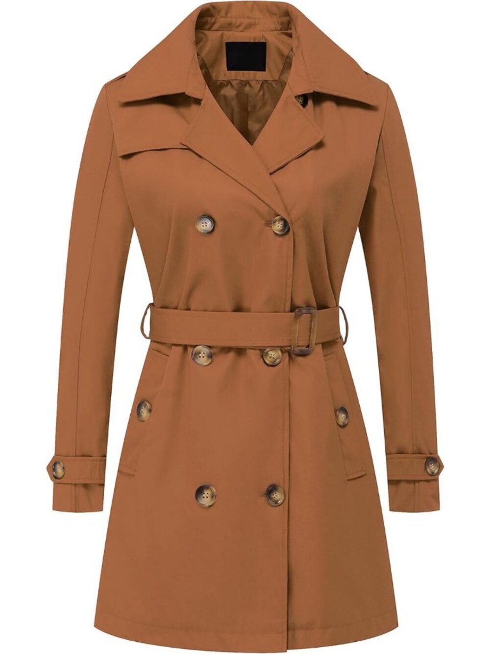 Stylish Women's Double Breasted Mid-Length Trench Coat with Belt & Detachable